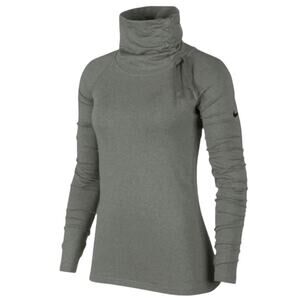 NIKE Pro Womens Hyperwarm Cinch Neck Top Sz XS Gray Long Slv Thermal Insulation